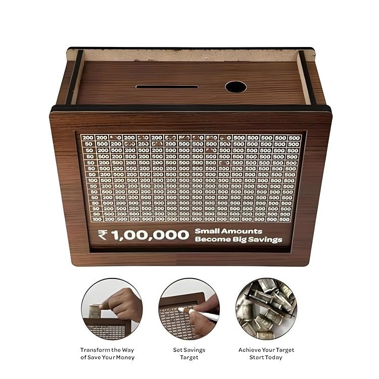 100000 Rupees Goal Wooden Money Piggy Bank
