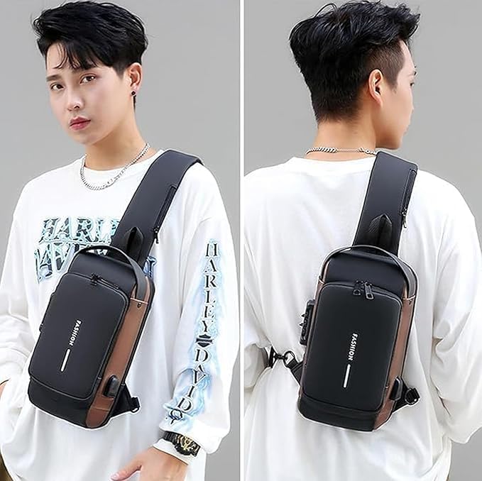 Waterproof Password Protected Polyester Slim Unisex Crossbody Sling Bag