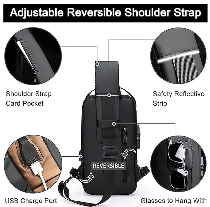 Waterproof Password Protected Polyester Slim Unisex Crossbody Sling Bag