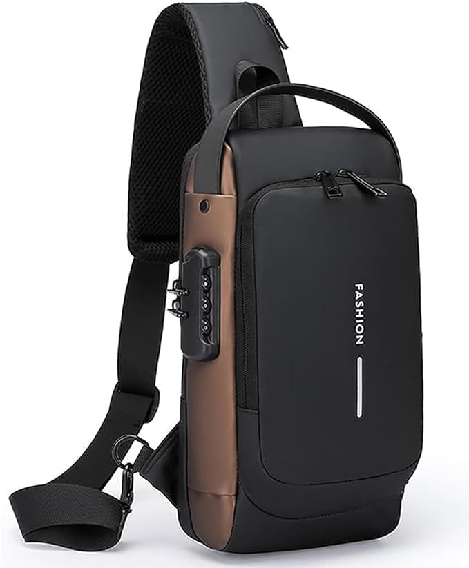 Waterproof Password Protected Polyester Slim Unisex Crossbody Sling Bag